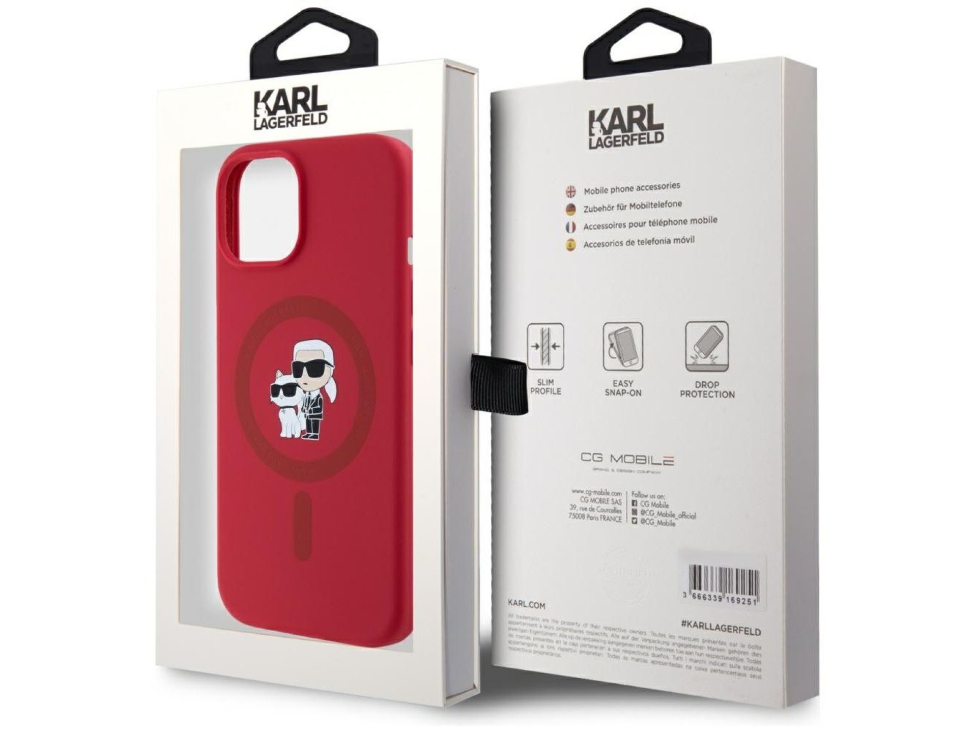 Karl Lagerfeld Silicone Karl&Choupette Heads Ring MagSafe iPhone 15 Case - Red