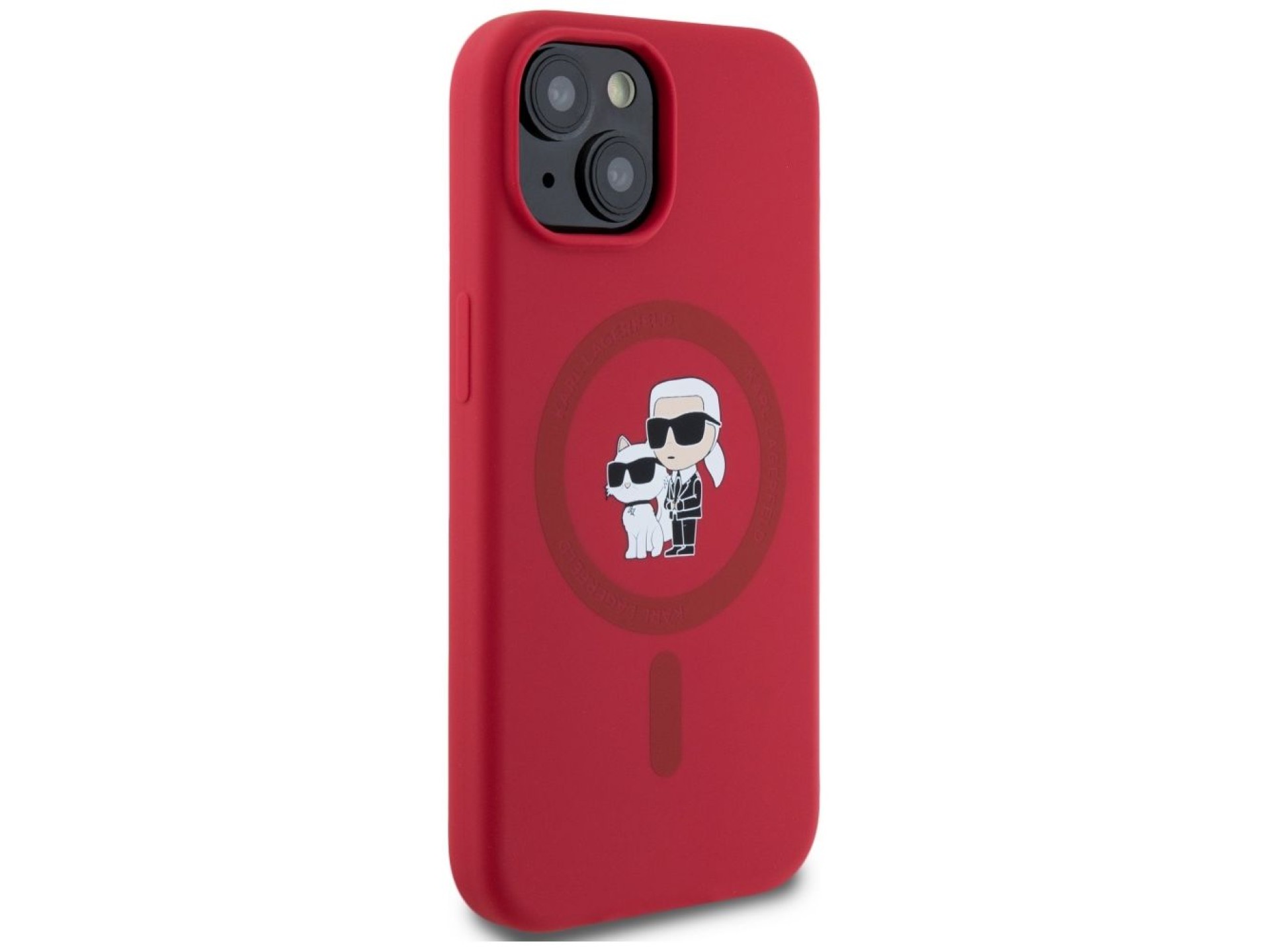 Karl Lagerfeld Silicone Karl&Choupette Heads Ring MagSafe iPhone 15 Case - Red