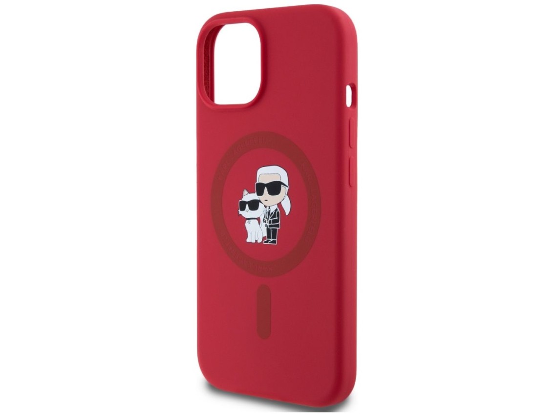 Karl Lagerfeld Silicone Karl&Choupette Heads Ring MagSafe iPhone 15 Case - Red