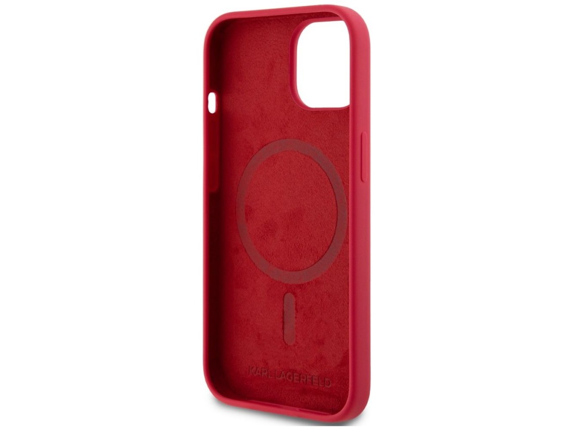 Karl Lagerfeld Silicone Karl&Choupette Heads Ring MagSafe iPhone 15 Case - Red