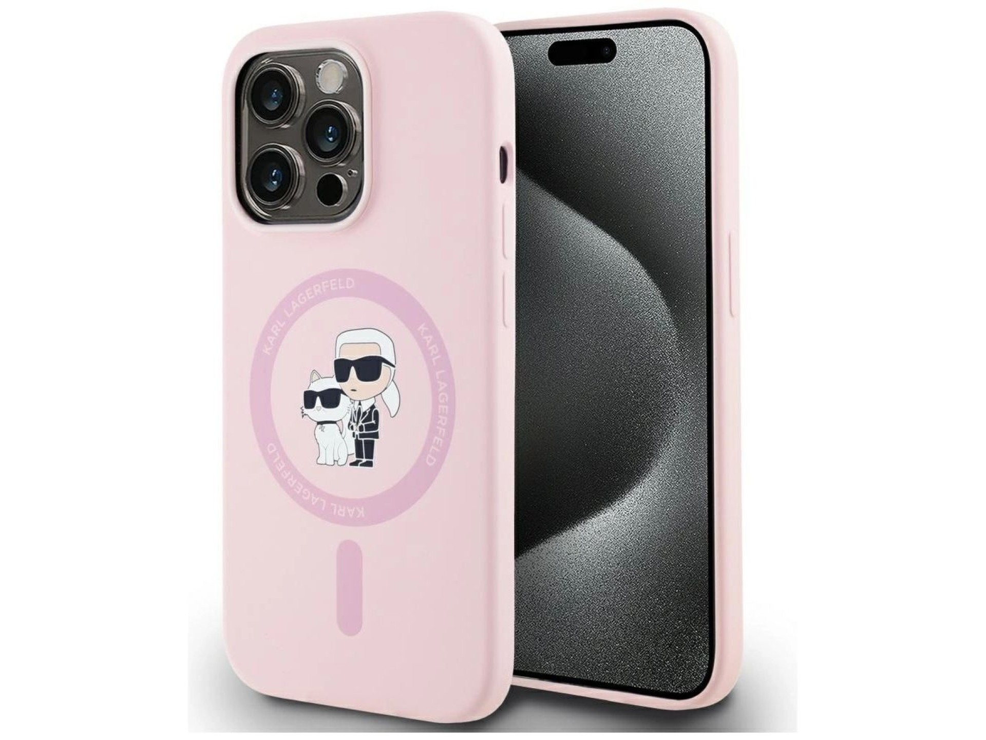 Capa de silicone Karl Lagerfeld Karl&Choupette MagSafe para iPhone 14 Pro Max - Rosa