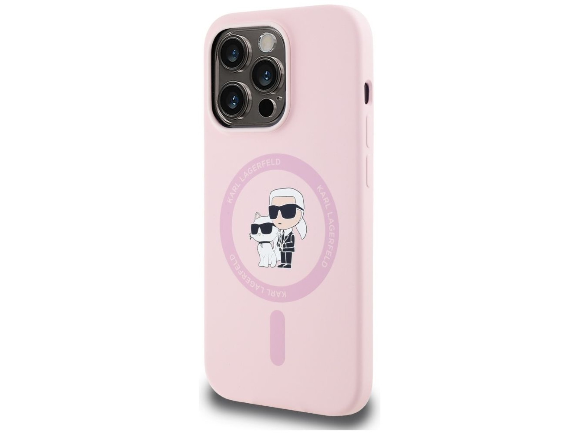 Capa de silicone Karl Lagerfeld Karl&Choupette MagSafe para iPhone 14 Pro Max - Rosa