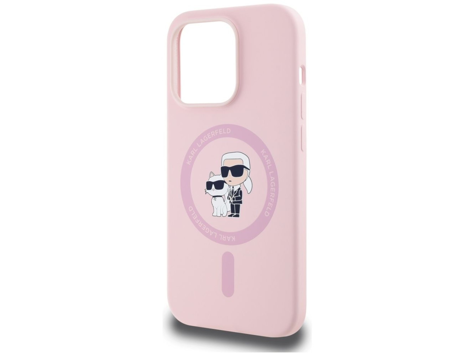 Capa de silicone Karl Lagerfeld Karl&Choupette MagSafe para iPhone 14 Pro Max - Rosa