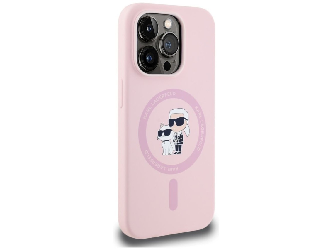 Capa de silicone Karl Lagerfeld Karl&Choupette MagSafe para iPhone 14 Pro Max - Rosa