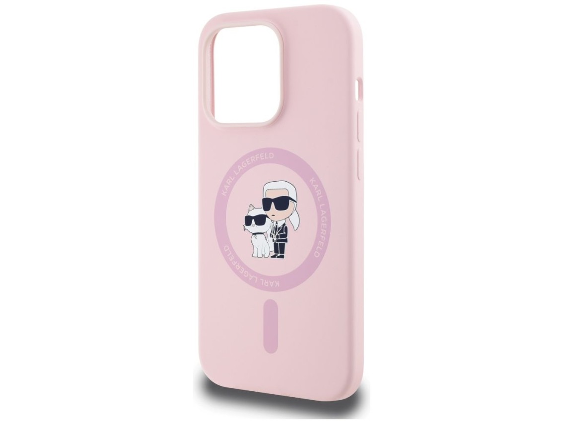 Capa de silicone Karl Lagerfeld Karl&Choupette MagSafe para iPhone 14 Pro Max - Rosa