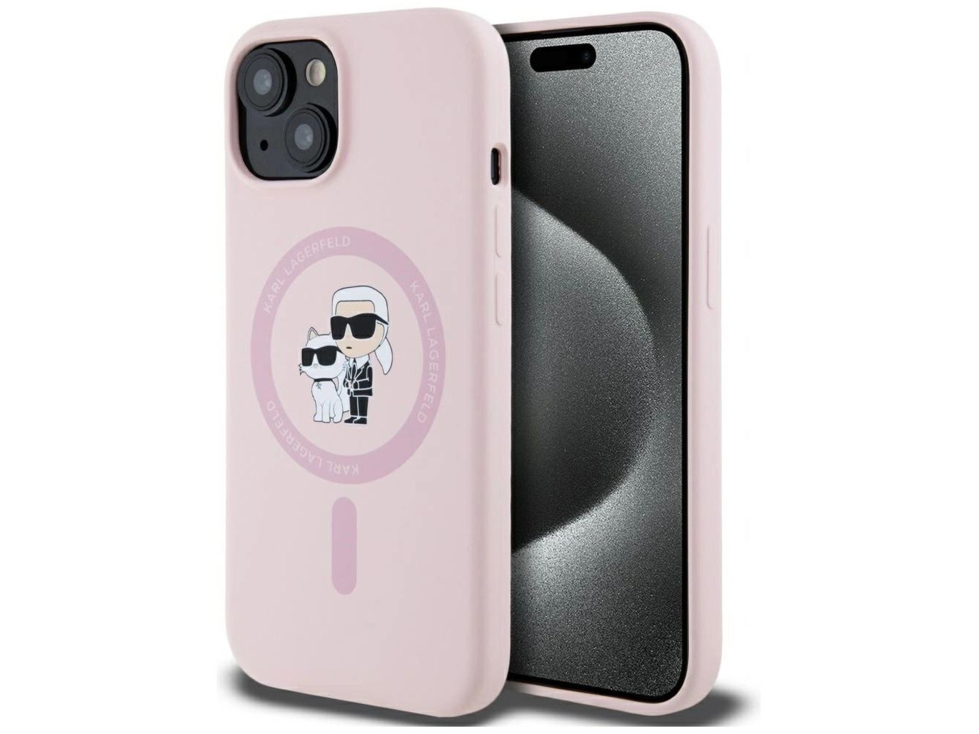 Karl Lagerfeld Silicone Karl&Choupette MagSafe iPhone 15 Case - Pink