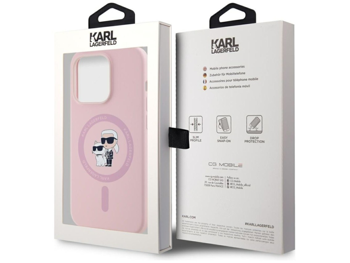 Capa de silicone Karl Lagerfeld Karl&Choupette MagSafe para iPhone 14 Pro Max - Rosa