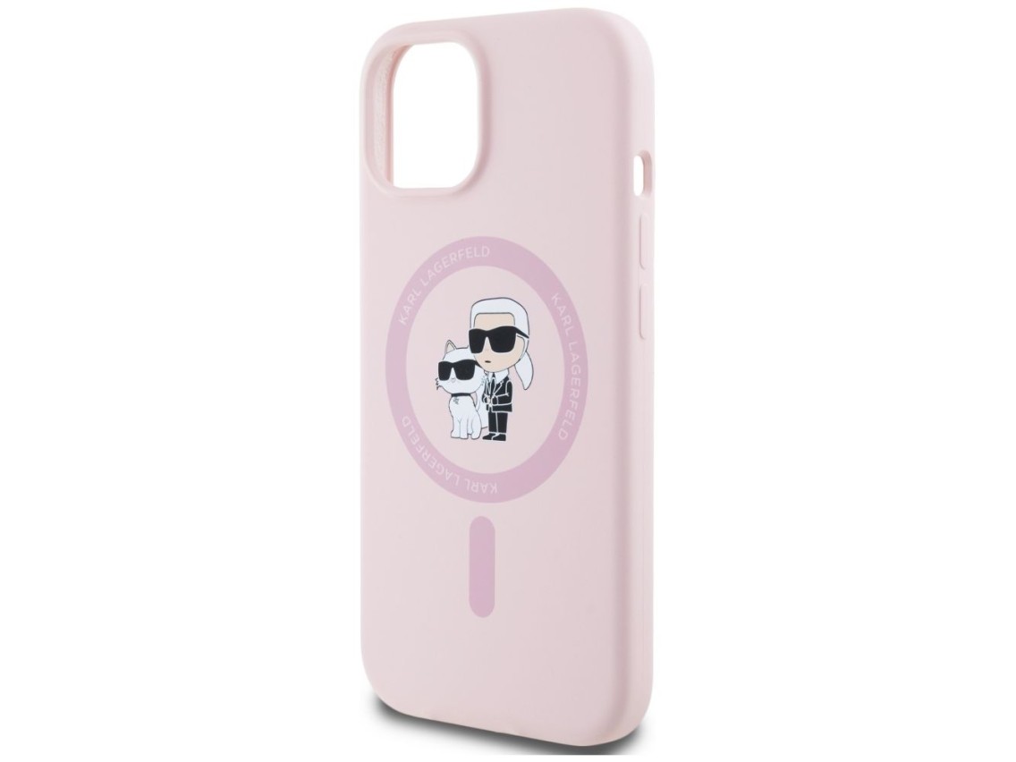 Karl Lagerfeld Silicone Karl&Choupette MagSafe iPhone 15 Case - Pink