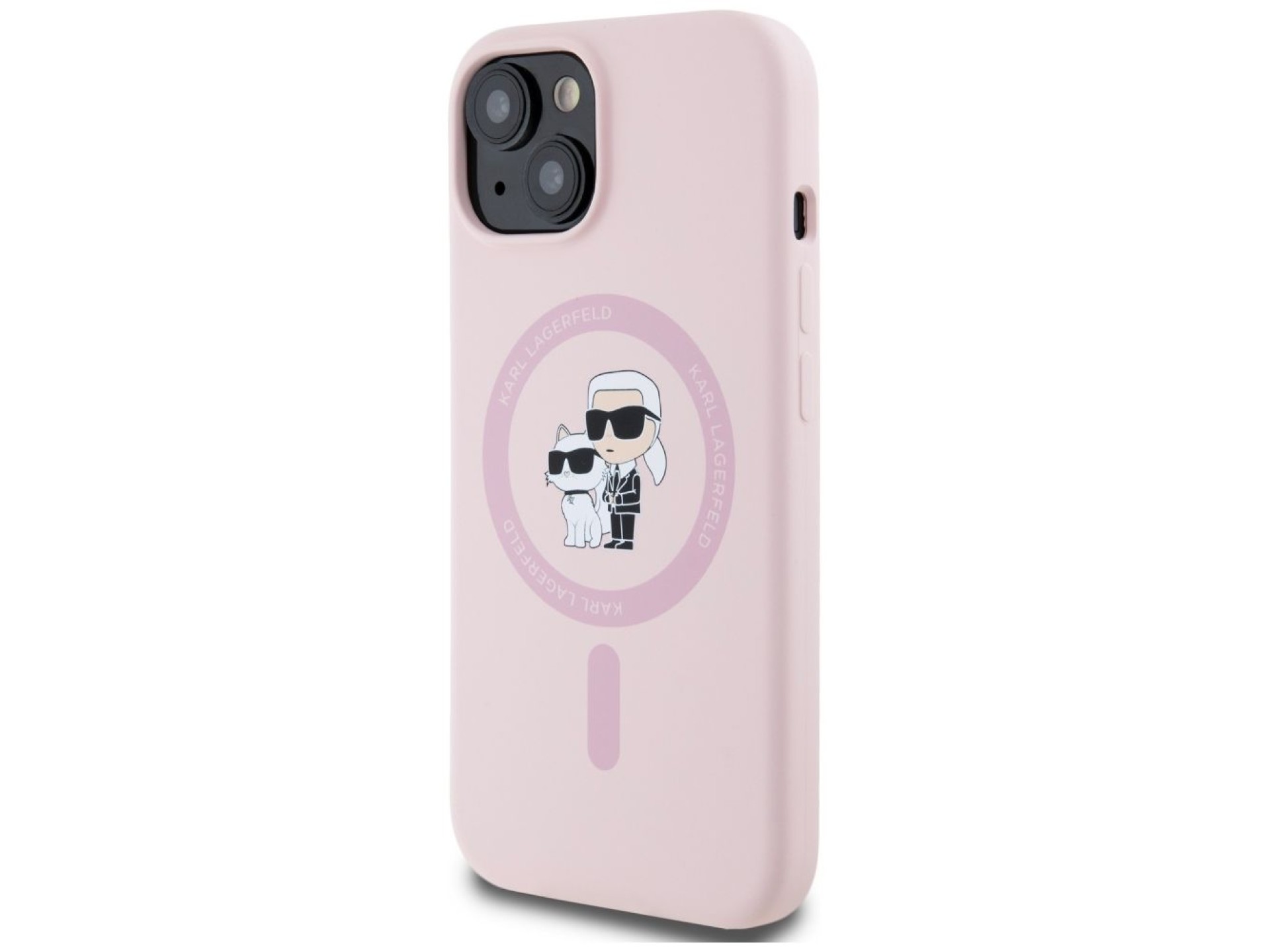 Karl Lagerfeld Silicone Karl&Choupette MagSafe iPhone 15 Case - Pink