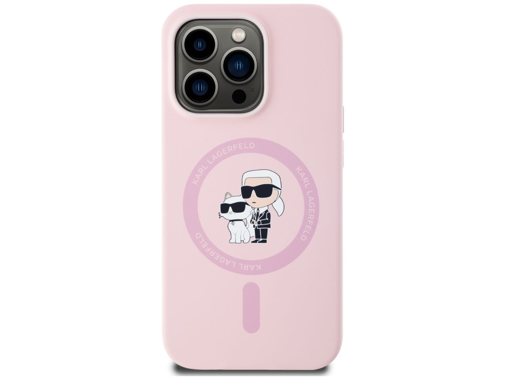 Capa de silicone Karl Lagerfeld Karl&Choupette MagSafe para iPhone 14 Pro Max - Rosa