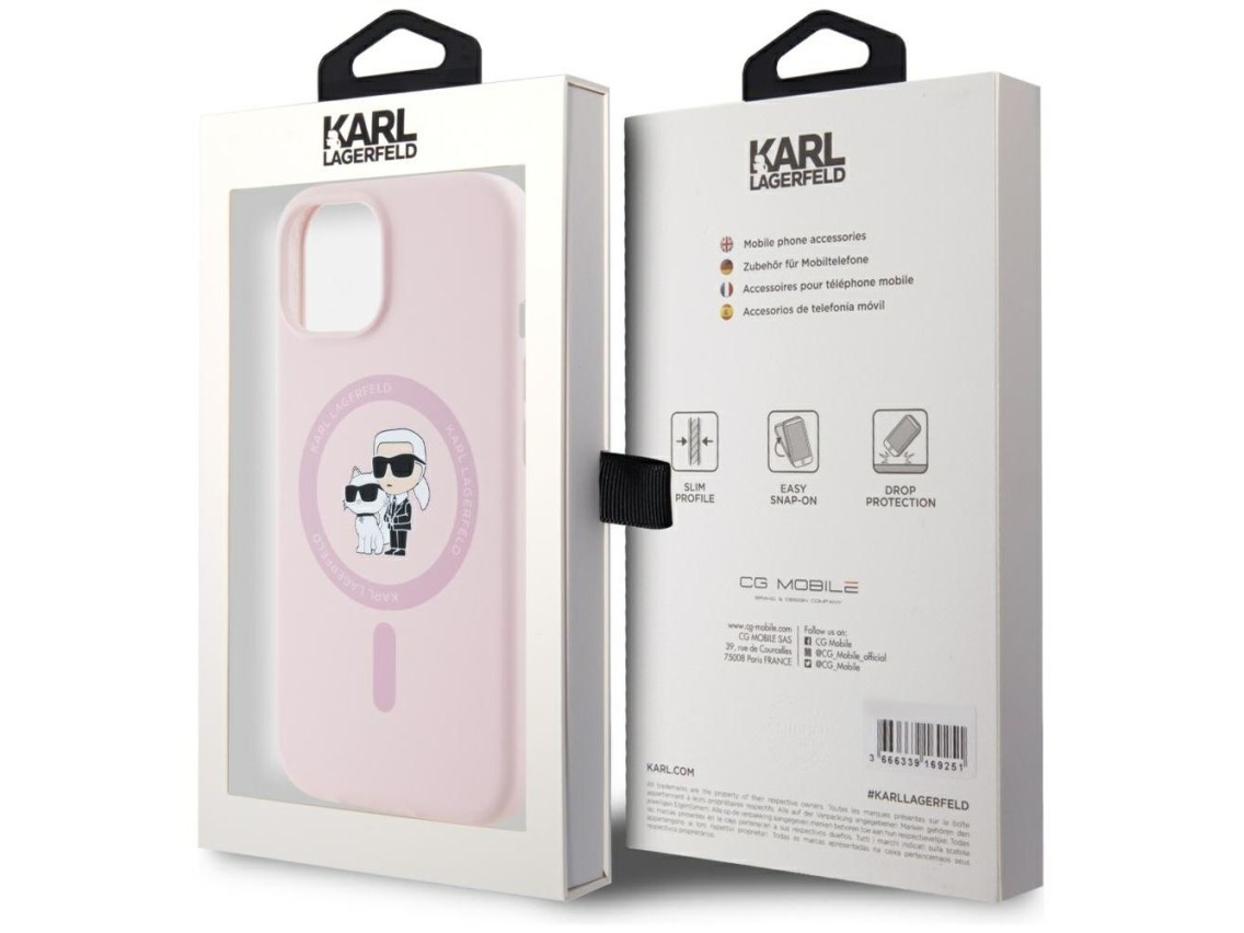 Karl Lagerfeld Silicone Karl&Choupette MagSafe iPhone 15 Case - Pink