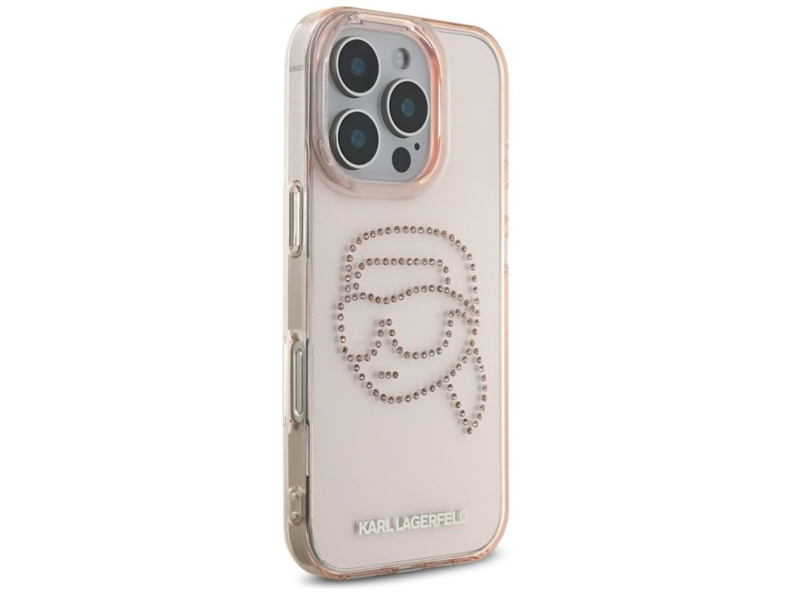 Karl Lagerfeld IML Rhinestones Karl Head Case for iPhone 16 Pro Pink