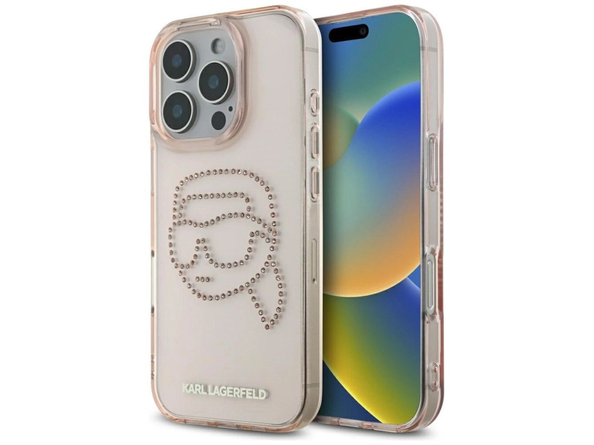 Karl Lagerfeld IML Rhinestones Karl Head Case for iPhone 16 Pro Pink