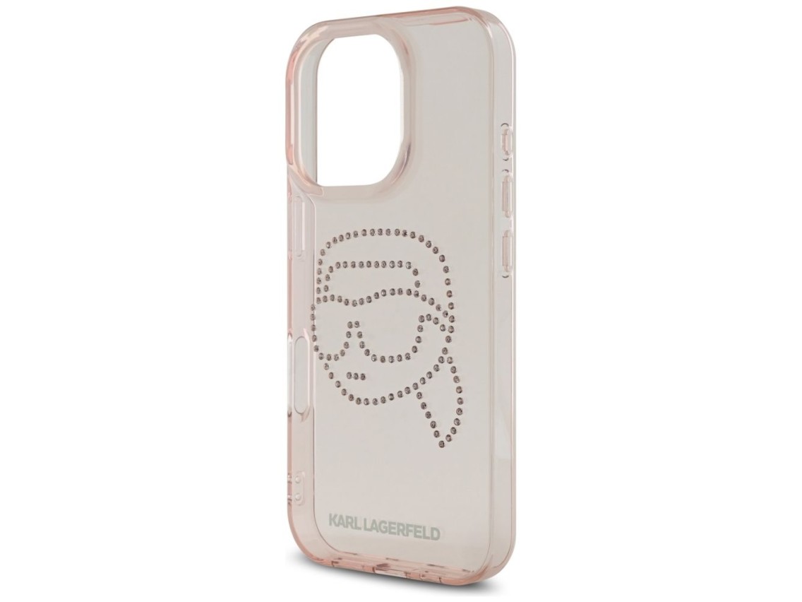 Karl Lagerfeld IML Rhinestones Karl Head Case for iPhone 16 Pro Pink