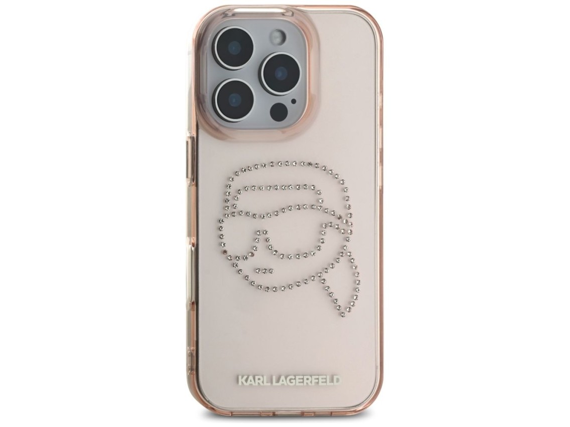 Karl Lagerfeld IML Rhinestones Karl Head Case for iPhone 16 Pro Pink