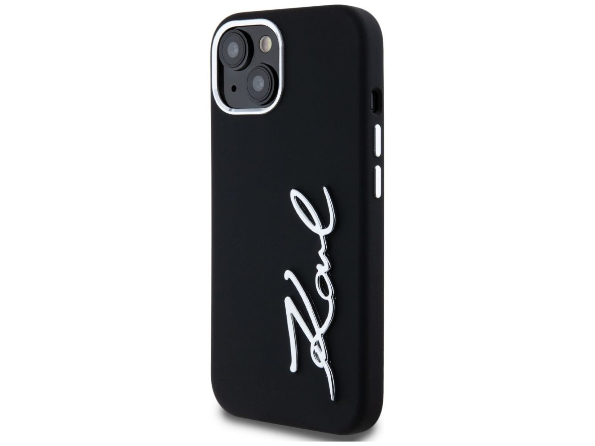 Karl Lagerfeld Silicone Metal Script Logo iPhone 15 Case - Black