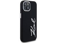 Karl Lagerfeld Silicone Metal Script Logo iPhone 15 Case - Black