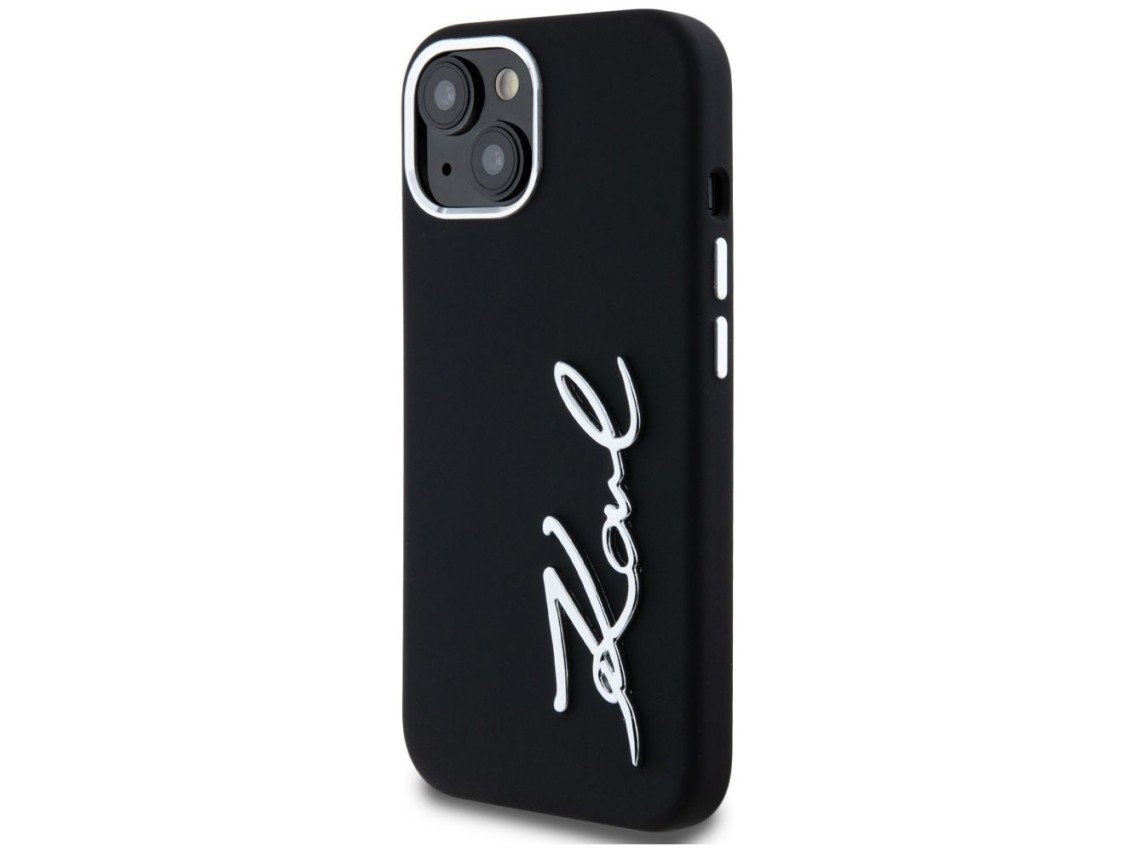Karl Lagerfeld Silicone Metal Script Logo iPhone 15 Case - Black