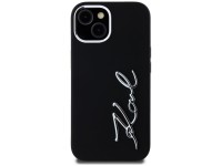 Karl Lagerfeld Silicone Metal Script Logo iPhone 15 Case - Black