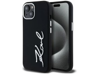 Karl Lagerfeld Silicone Metal Script Logo iPhone 15 Case - Black