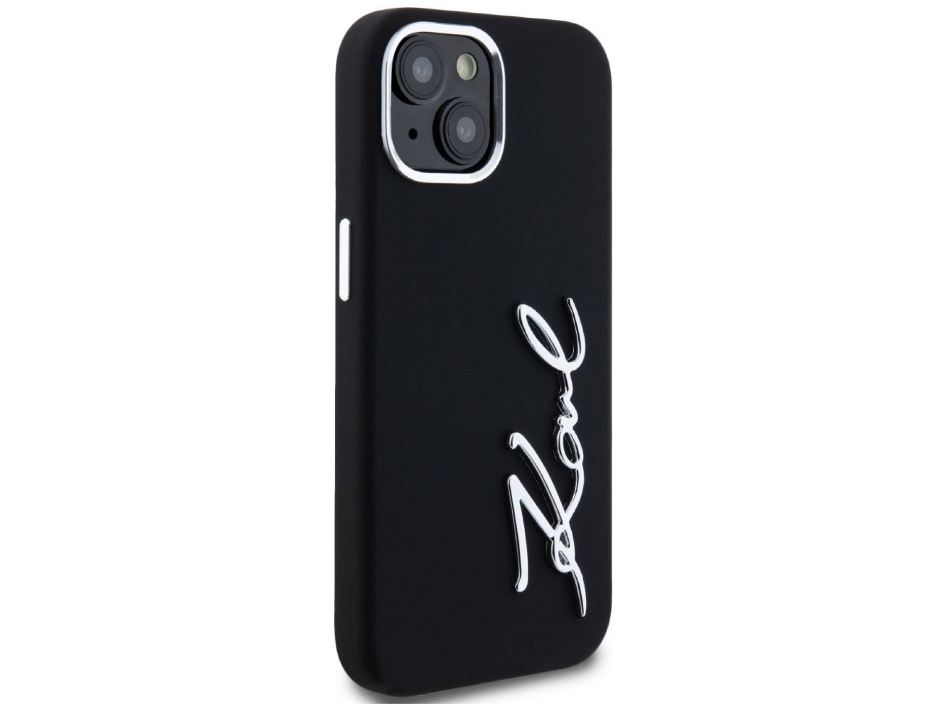 Karl Lagerfeld Silicone Metal Script Logo iPhone 15 Case - Black