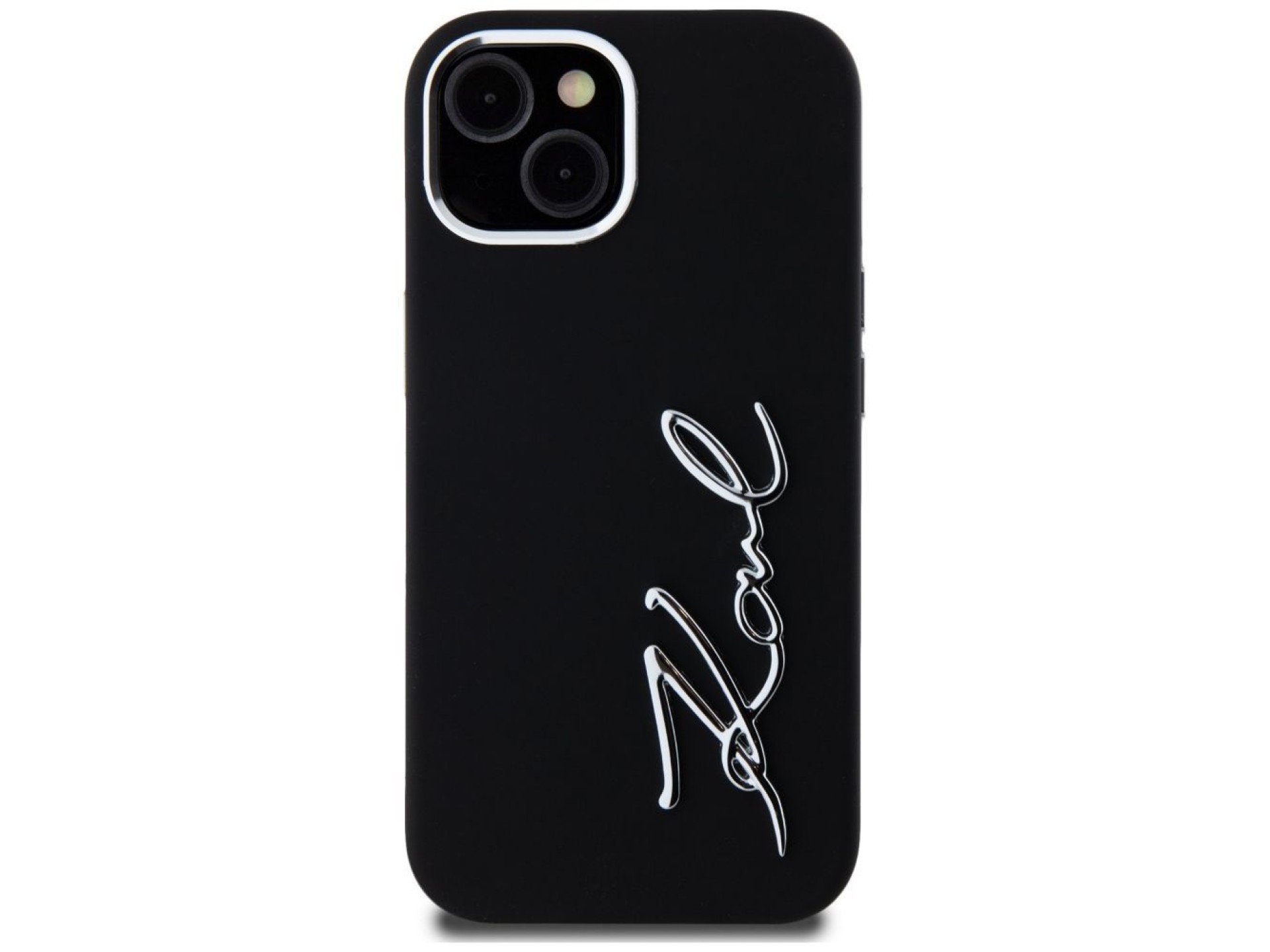 Karl Lagerfeld Silicone Metal Script Logo iPhone 15 Case - Black