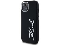 Karl Lagerfeld Silicone Metal Script Logo iPhone 15 Case - Black