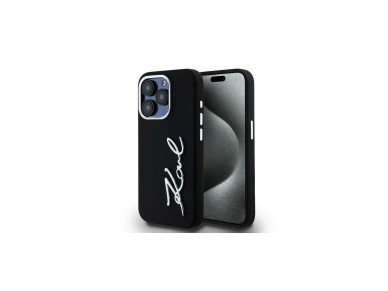 Karl Lagerfeld Silicone Metal Script Logo iPhone 15 Pro Max Case - Black