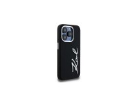 Capa para iPhone 15 Pro Max com logotipo Karl Lagerfeld em silicone e metal - Preta