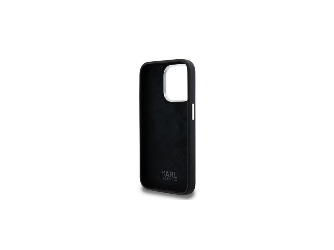 Capa para iPhone 15 Pro Max com logotipo Karl Lagerfeld em silicone e metal - Preta