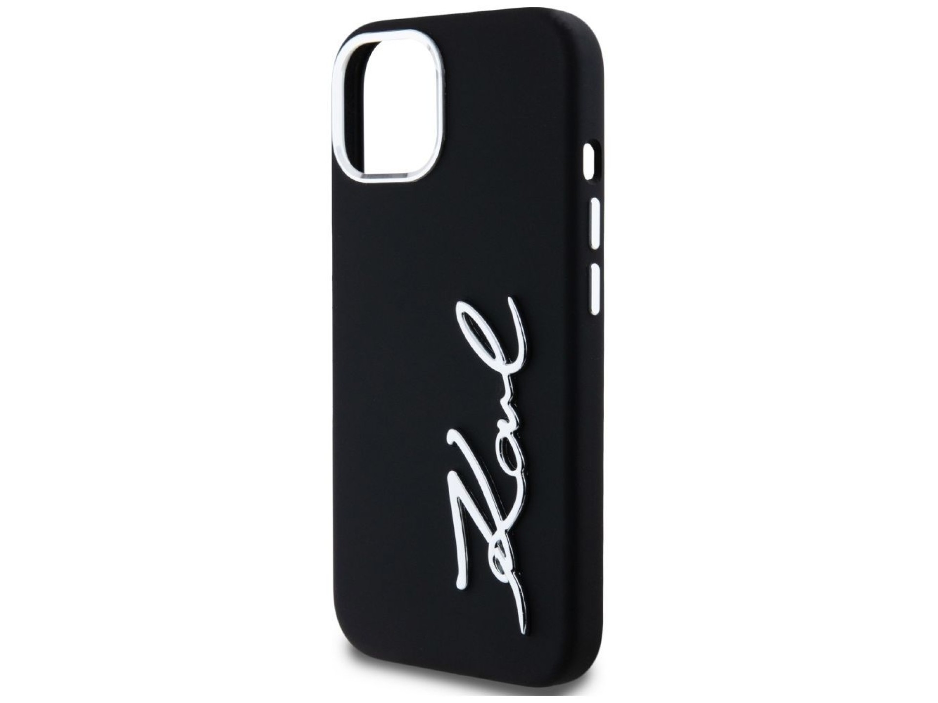 Karl Lagerfeld Silicone Metal Script Logo iPhone 15 Case - Black