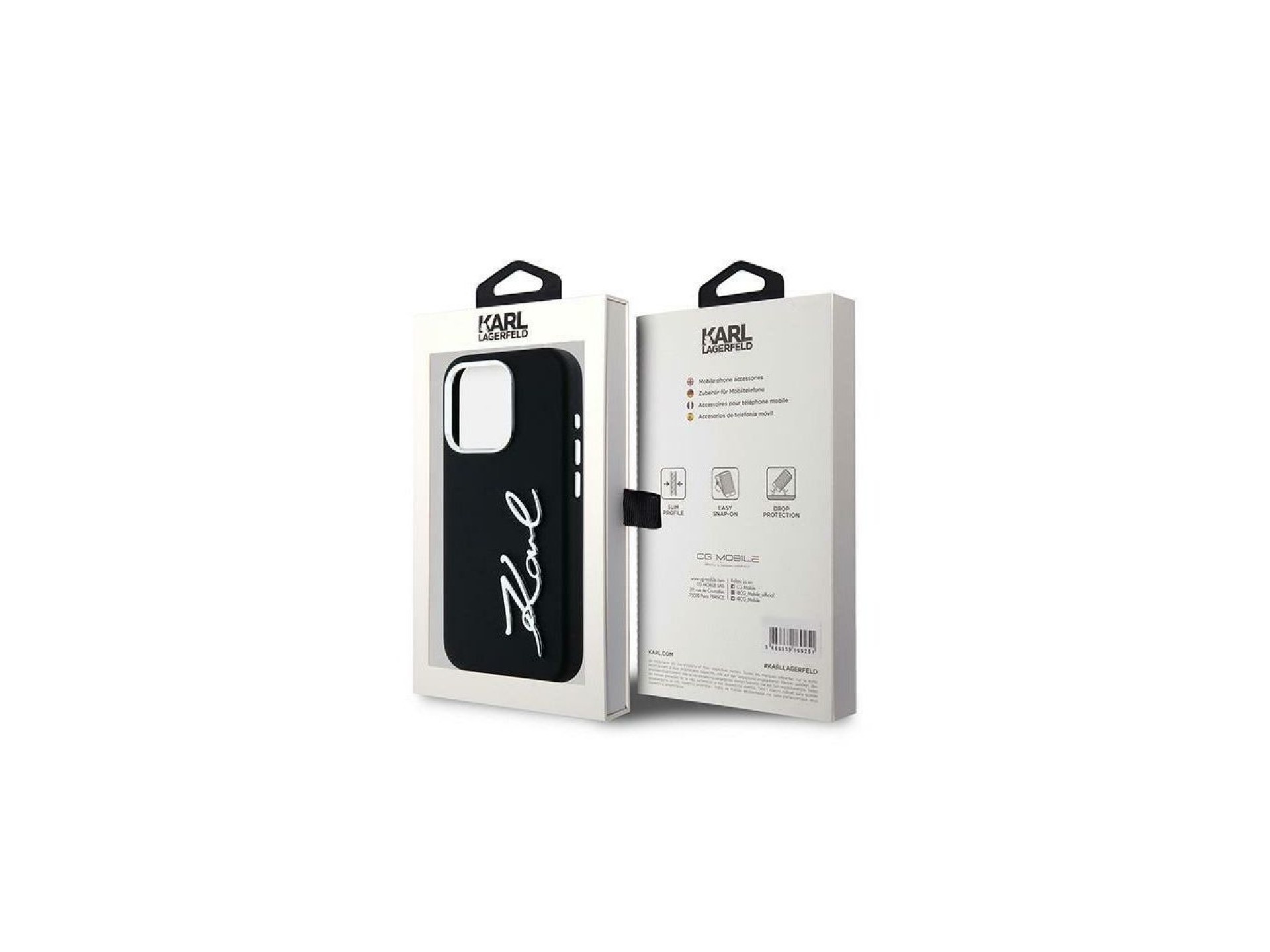 Capa para iPhone 15 Pro Max com logotipo Karl Lagerfeld em silicone e metal - Preta