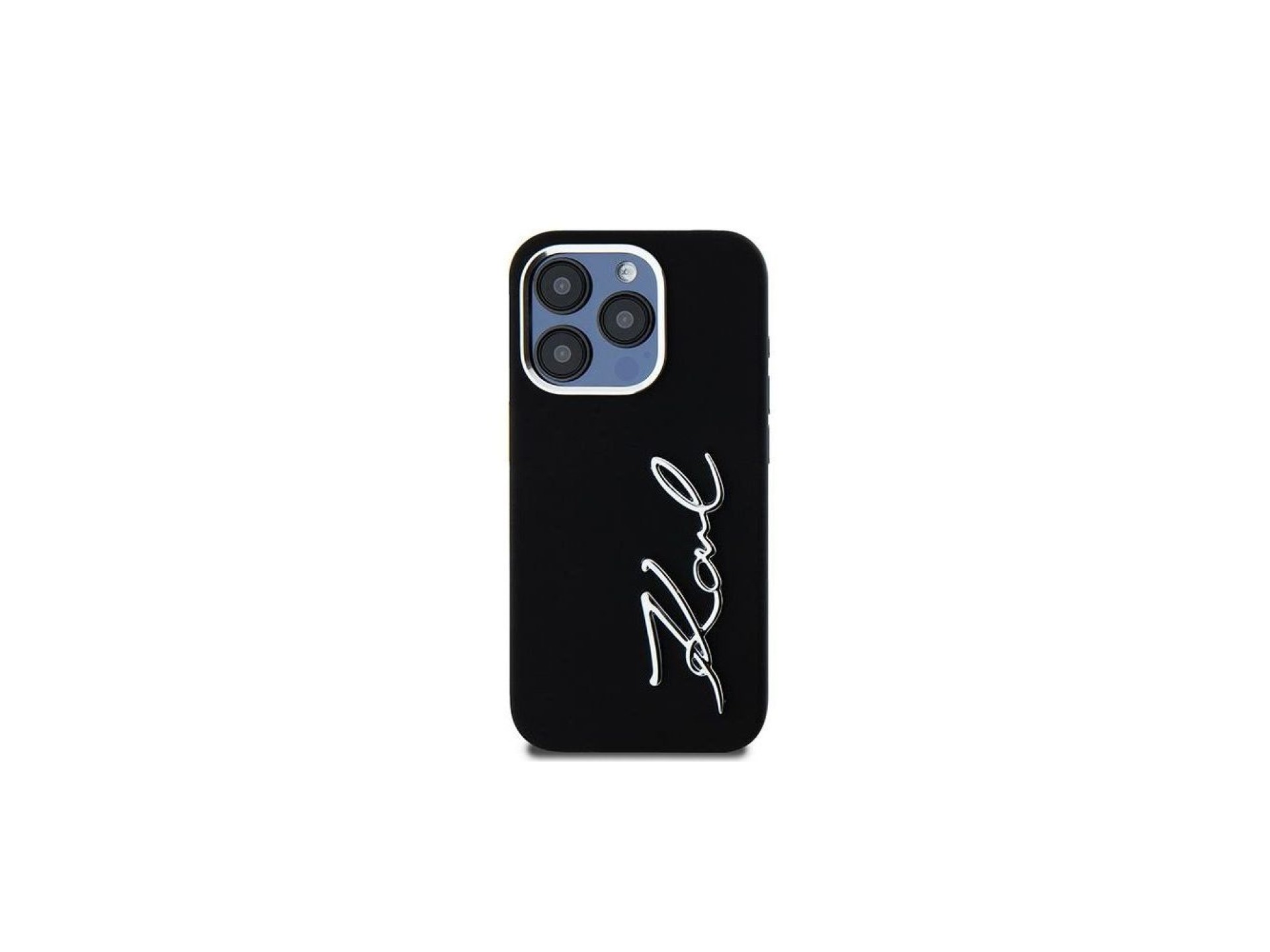 Capa para iPhone 15 Pro Max com logotipo Karl Lagerfeld em silicone e metal - Preta