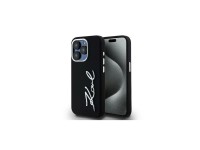 Karl Lagerfeld Silicone Metal Script Logo iPhone 15 Pro Max Case - Black