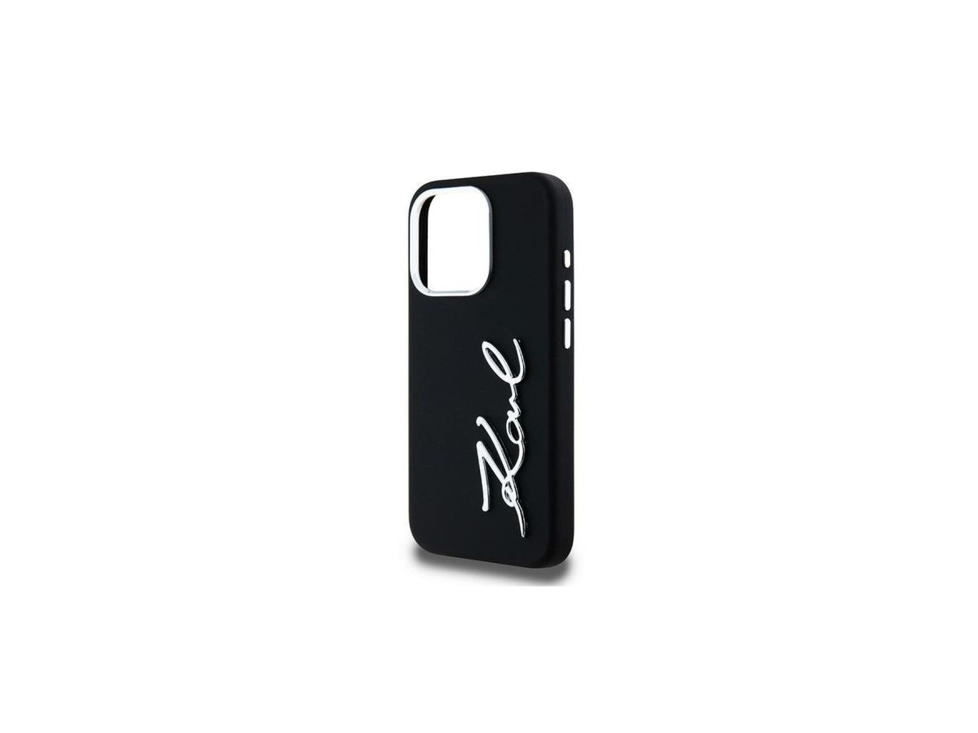 Capa para iPhone 15 Pro Max com logotipo Karl Lagerfeld em silicone e metal - Preta