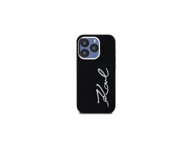 Karl Lagerfeld Silicone Metal Script Logo iPhone 15 Pro Max Case - Black