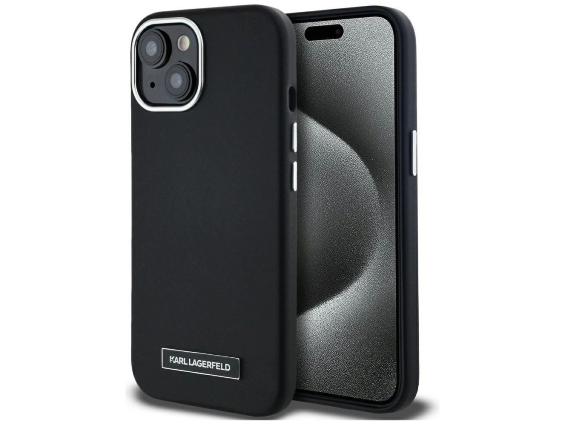 Capa MagSafe Karl Lagerfeld FW com placa de metal para iPhone 15 - Preta