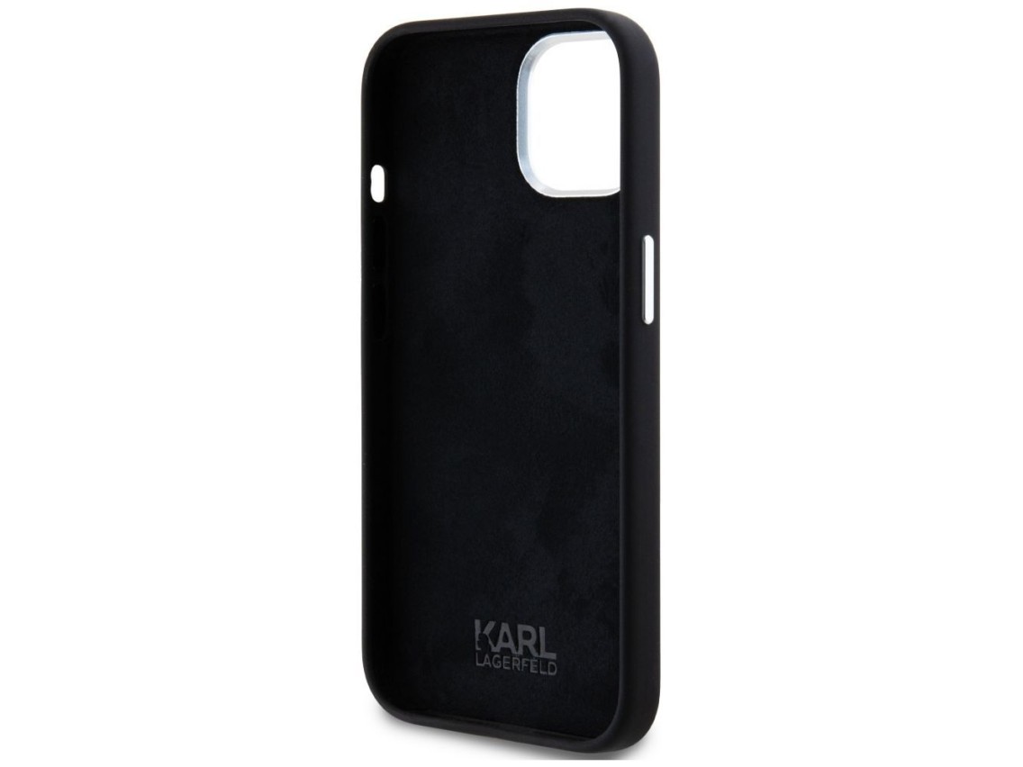 Karl Lagerfeld Silicone Metal Script Logo iPhone 15 Case - Black