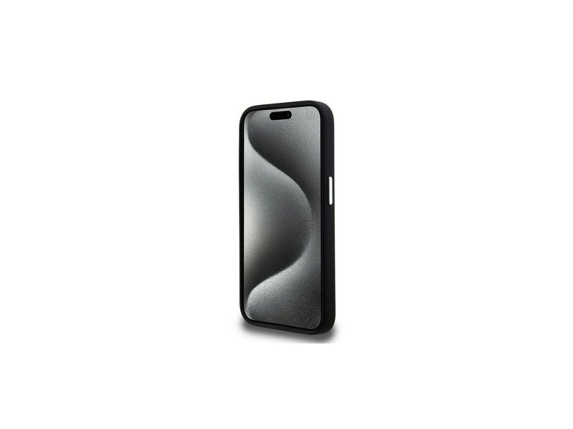 Capa para iPhone 15 Pro Max com logotipo Karl Lagerfeld em silicone e metal - Preta