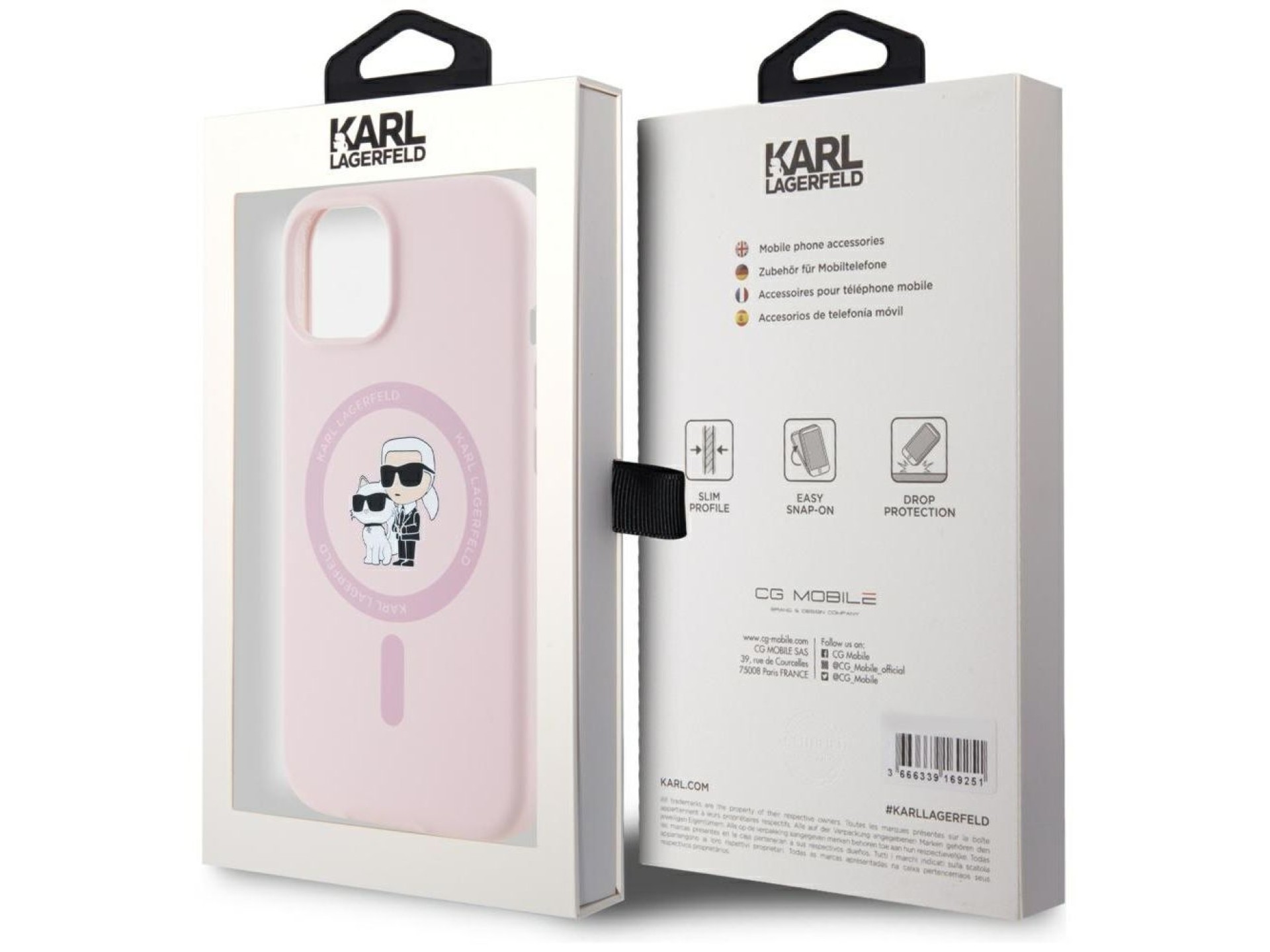 Capa Karl Lagerfeld de silicone Karl&Choupette MagSafe para iPhone 15 Plus - Rosa