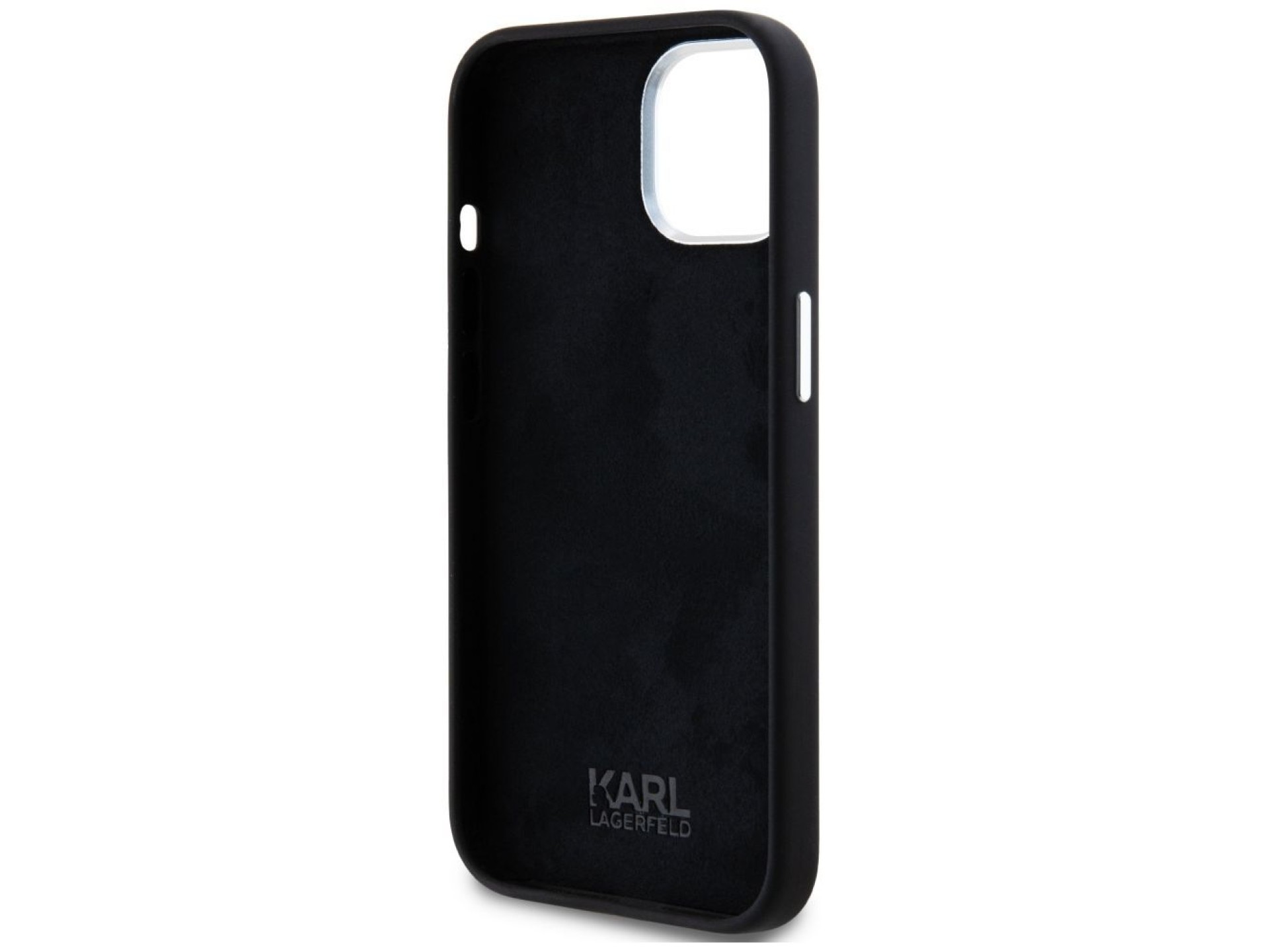 Karl Lagerfeld Silicone Metal Script Logo iPhone 15 Case - Black
