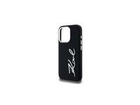 Capa para iPhone 15 Pro Max com logotipo Karl Lagerfeld em silicone e metal - Preta