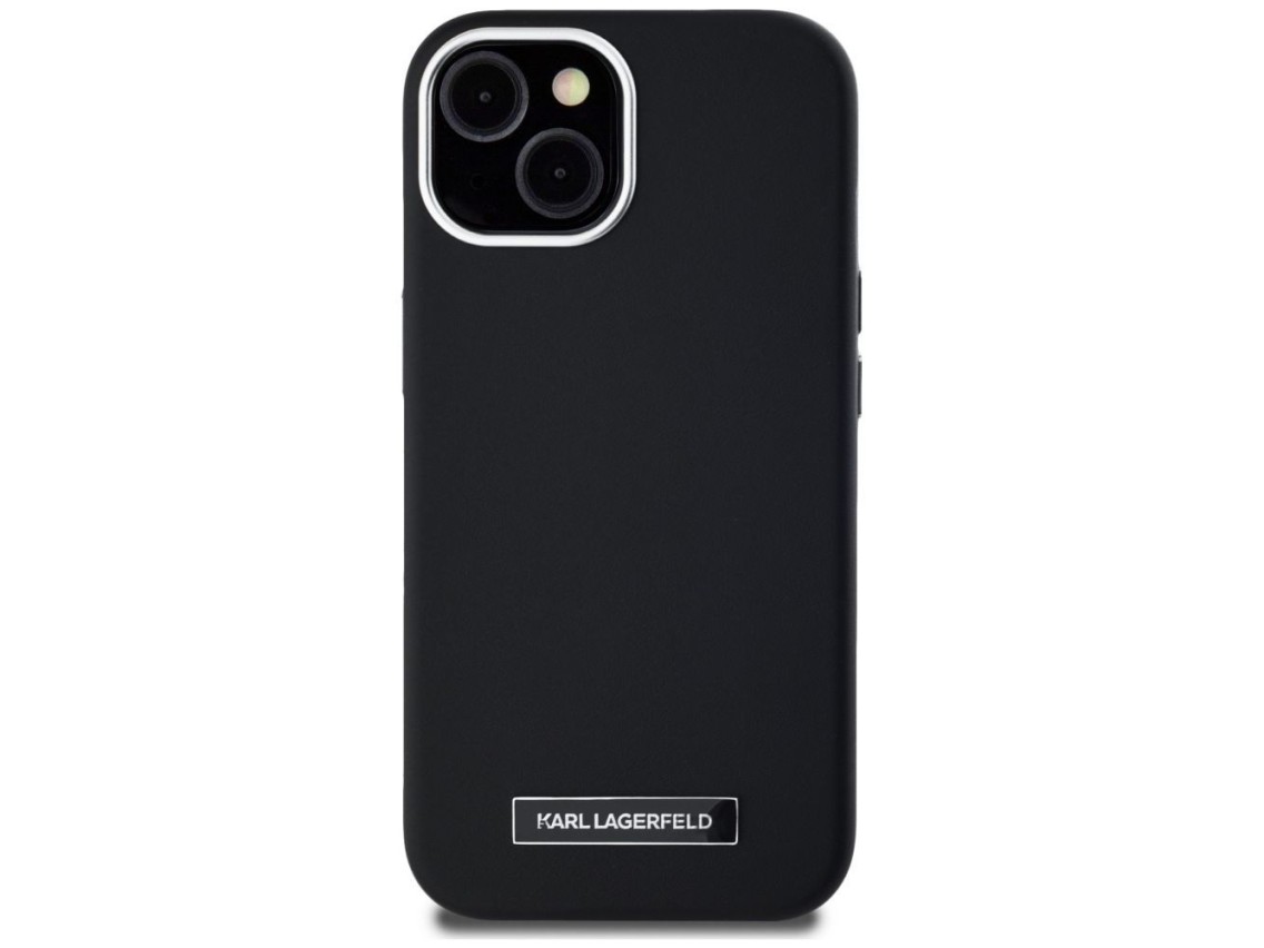 Capa MagSafe Karl Lagerfeld FW com placa de metal para iPhone 15 - Preta
