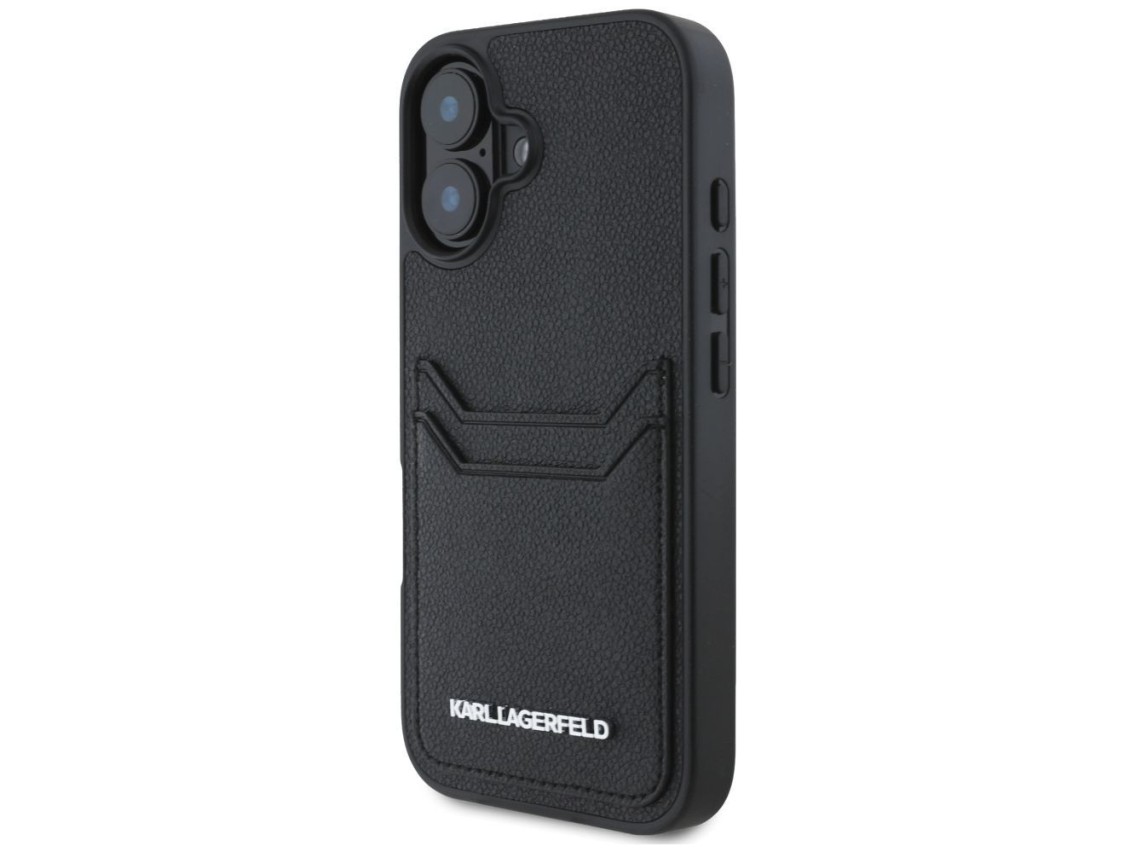 Karl Lagerfeld HC Grained PU Cardslot Metal Elong iPhone 16 Case - Black