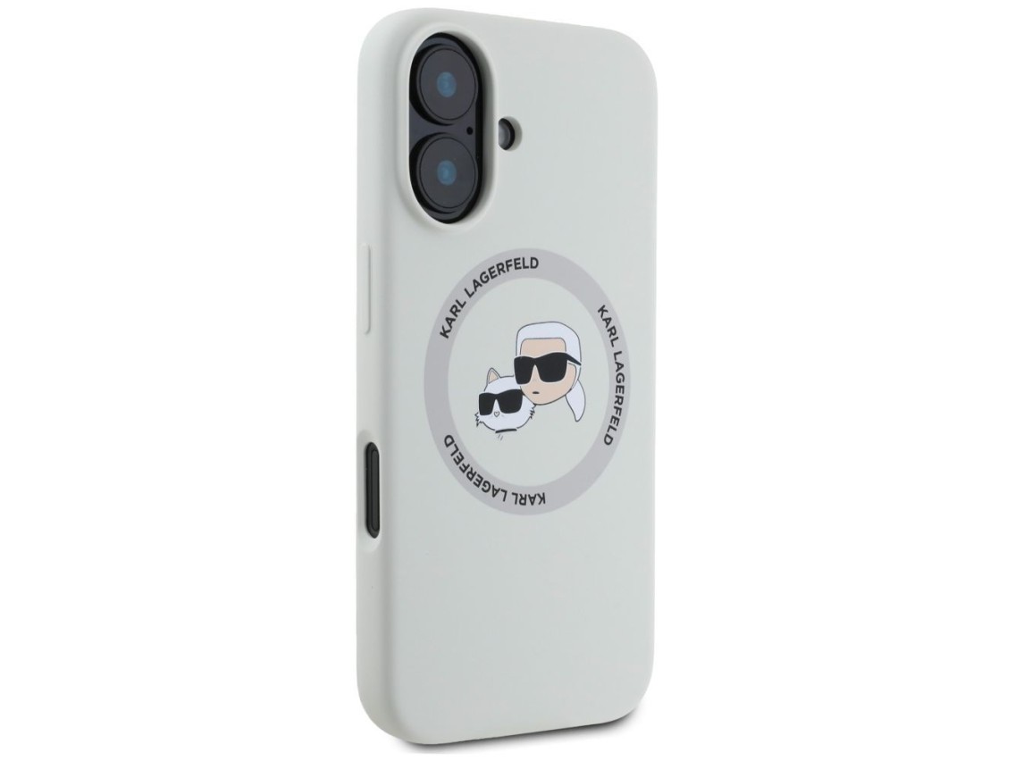 Capa MagSafe Karl Lagerfeld Silicone Double Heads And Circle para iPhone 16 bege