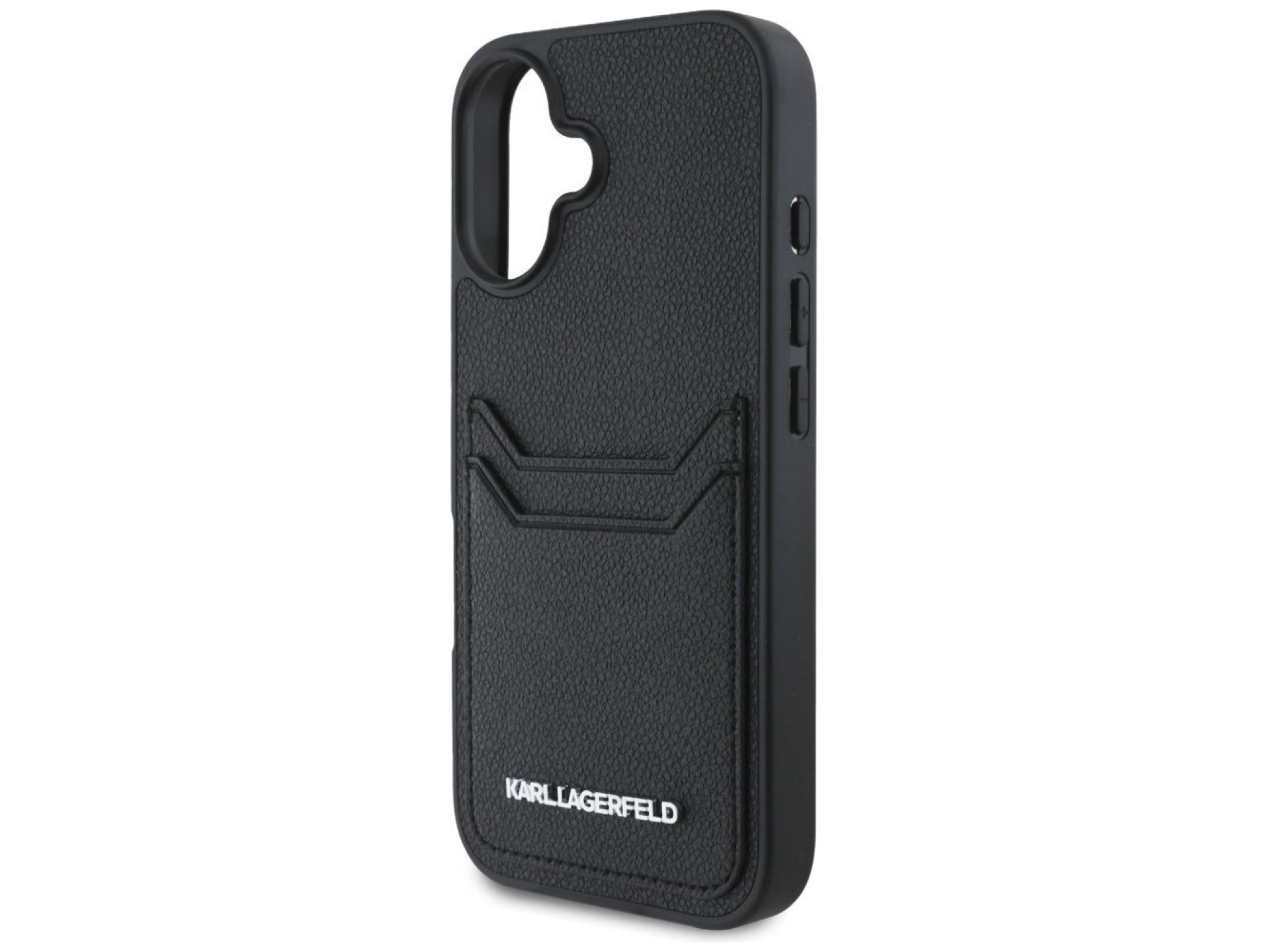 Karl Lagerfeld HC Grained PU Cardslot Metal Elong iPhone 16 Case - Black