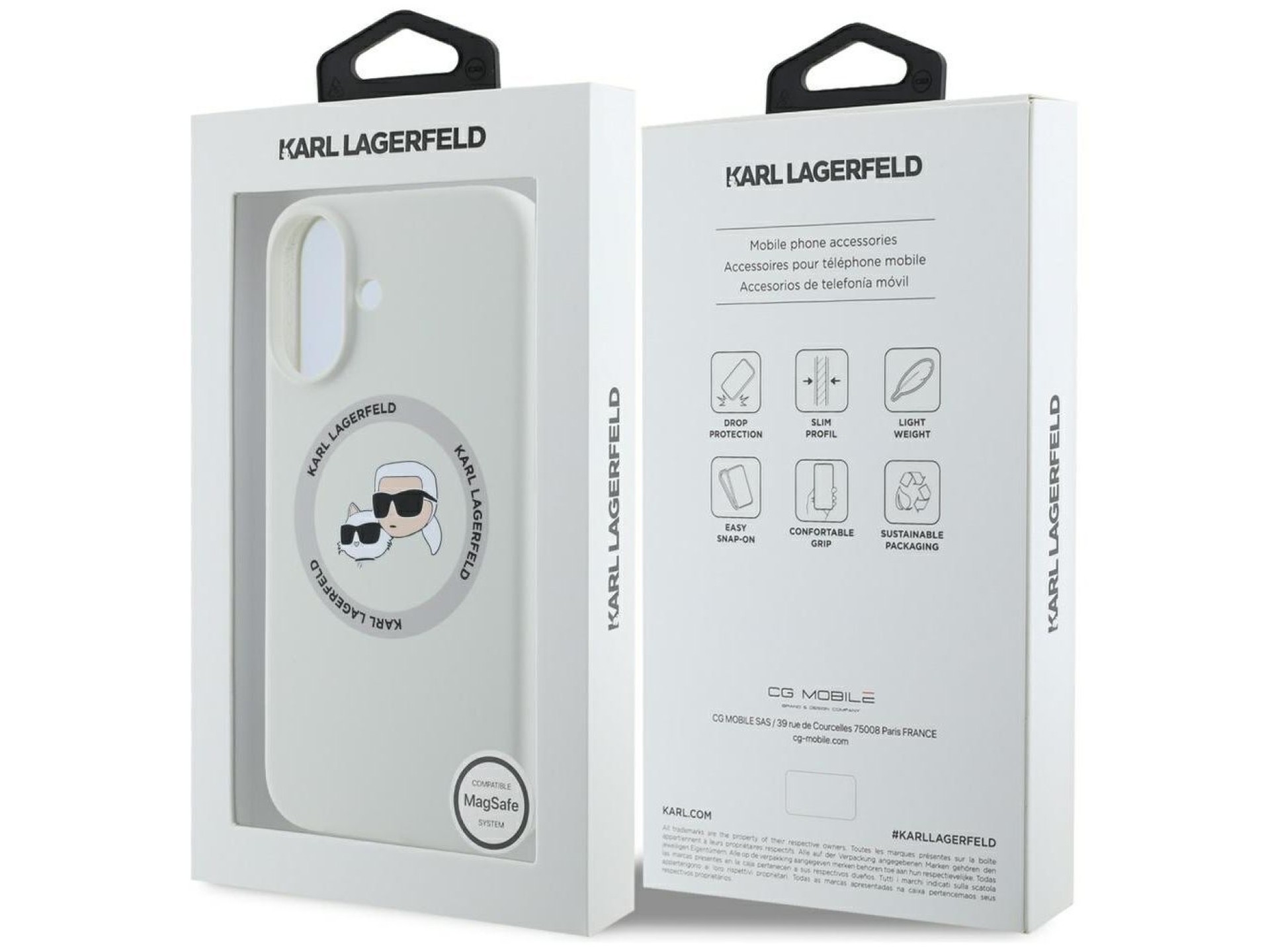 Capa MagSafe Karl Lagerfeld Silicone Double Heads And Circle para iPhone 16 bege
