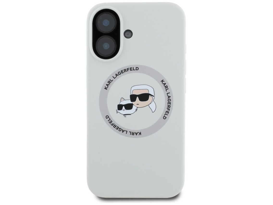 Capa MagSafe Karl Lagerfeld Silicone Double Heads And Circle para iPhone 16 bege