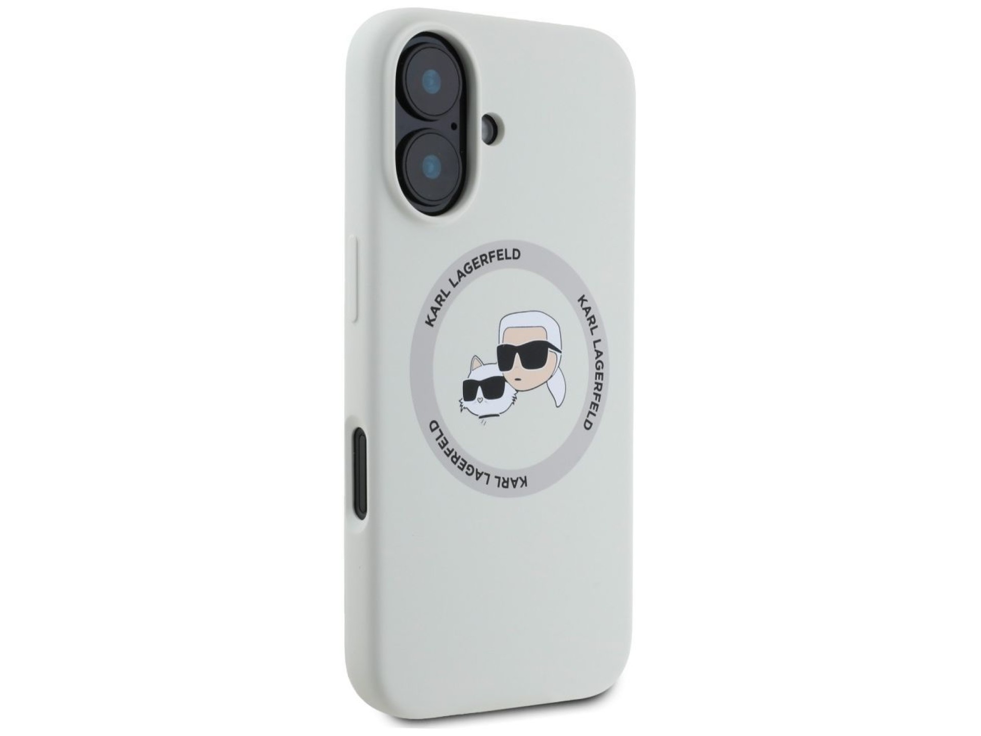 Capa MagSafe Karl Lagerfeld Silicone Double Heads And Circle para iPhone 16 bege
