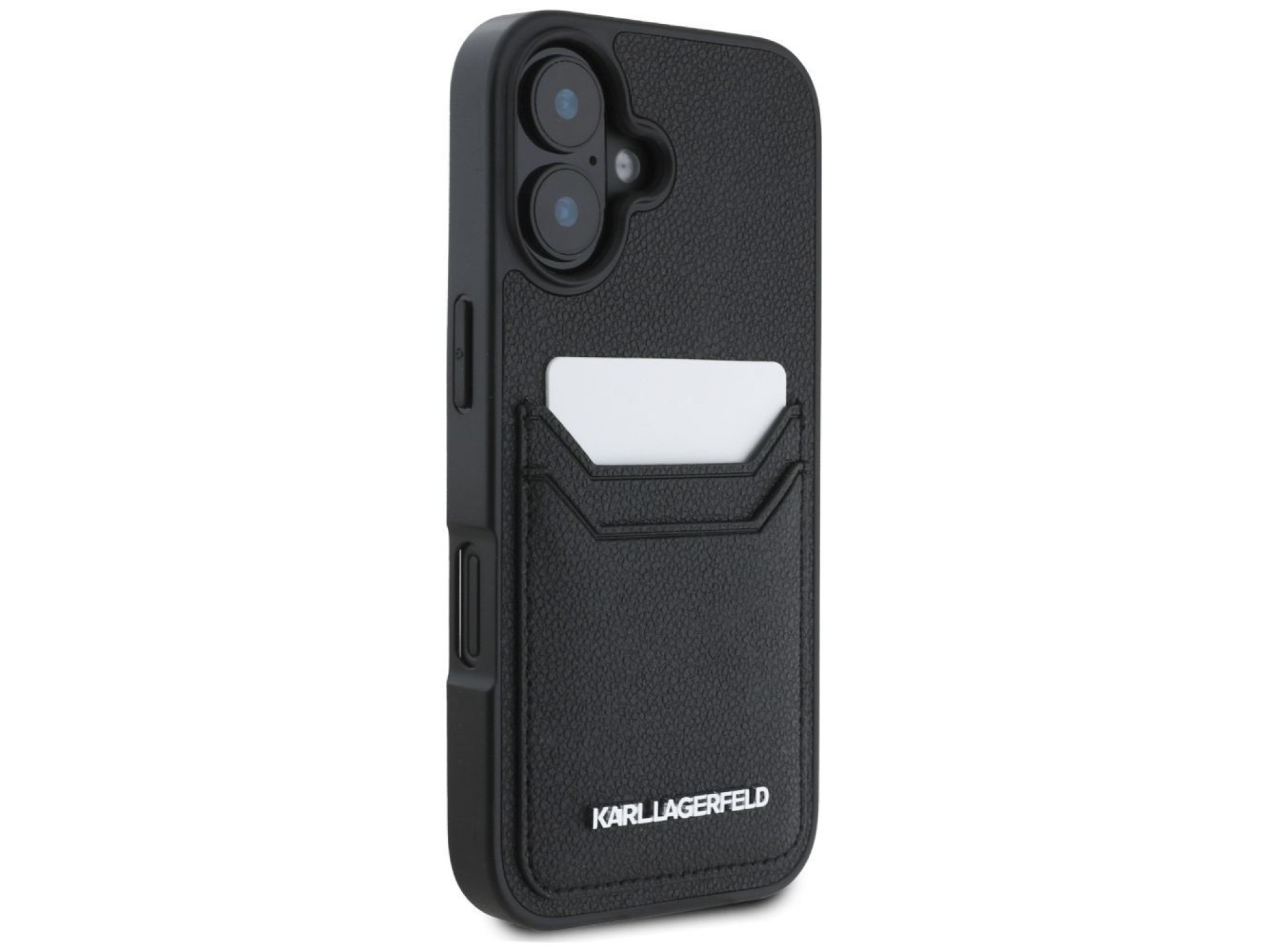 Karl Lagerfeld HC Grained PU Cardslot Metal Elong iPhone 16 Case - Black